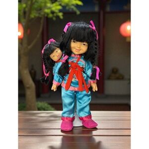 Vintage CHINA DOLLS Baby Doll Asian Chinese Oriental with Papoose Baby